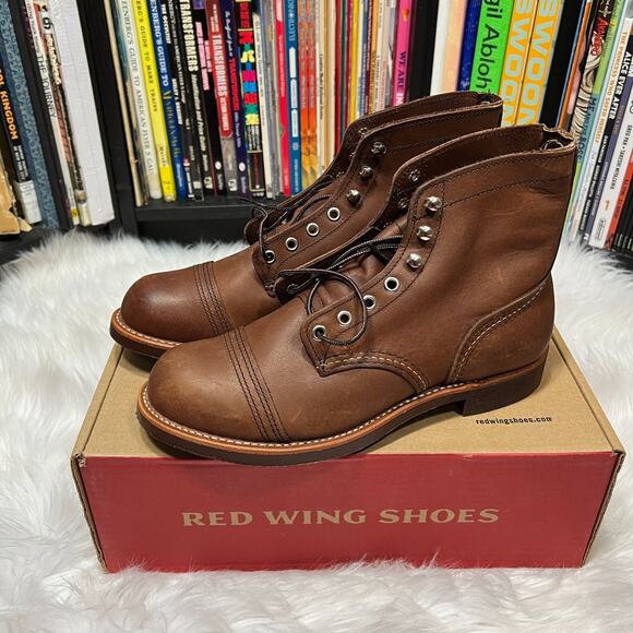 RED WING HERITAGE IRON RANGER 6IN LUG LACE UP BOOTS AMBER SIZE 7.5 D 08111 - Picture 1 of 9